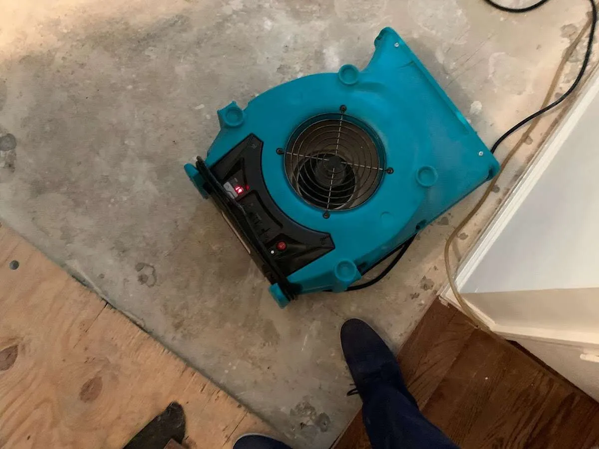 Air mover drying subfloor during Leak Detection & Repair in Oak View